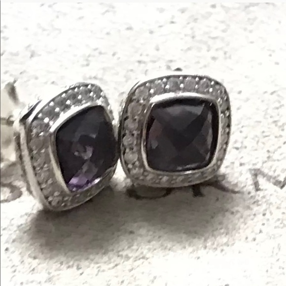 🌼DAVID YURMAN Sterling Silver 925 Albion Amethyst Diamond Earrings - Picture 2 of 4